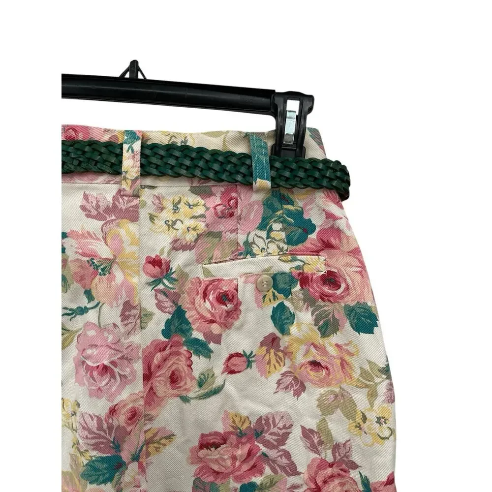 NWT Vintage Abercrombie & Fitch Floral Denim Skirt Pink Roses Size 6 26” Waist